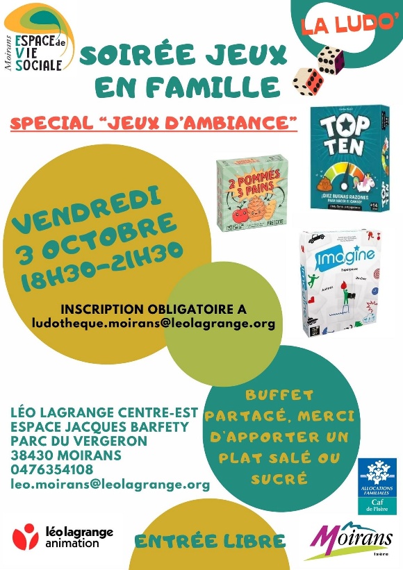 Flyer de la soirée jeux en famille d'octobre